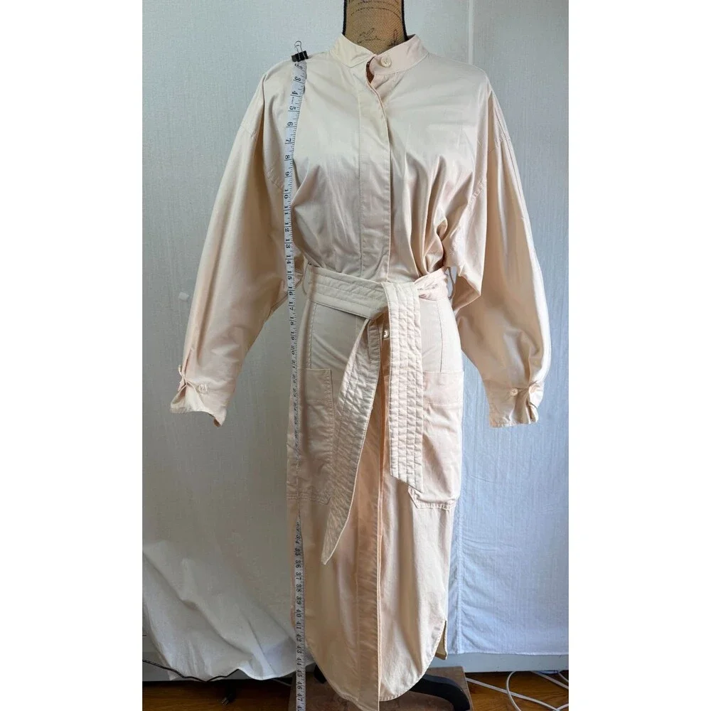 Zara Blush Cotton Oversized Midi Dolman Sleeve Belted Shirt Dress Sz S